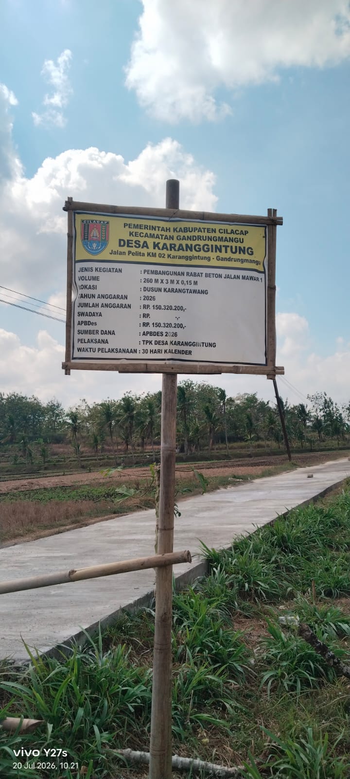 Transparansi dan Pembangunan Tepat Sasaran, Warga Karanggintung Gandrungmangu Apresiasi Pemdes dan TPK